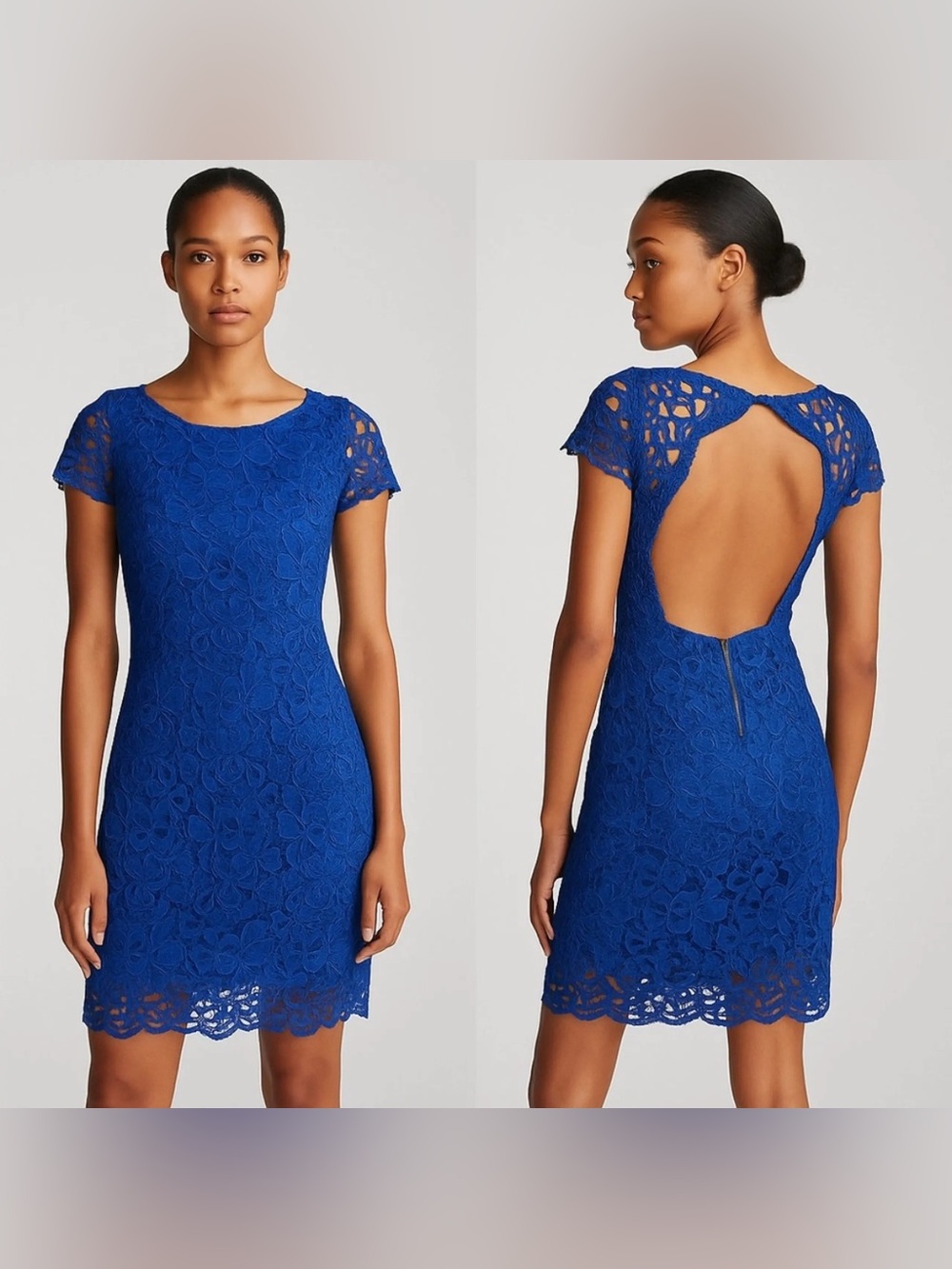 Alice + Olivia Cobalt Blue jayna Lace Open-Back Sheath Dress